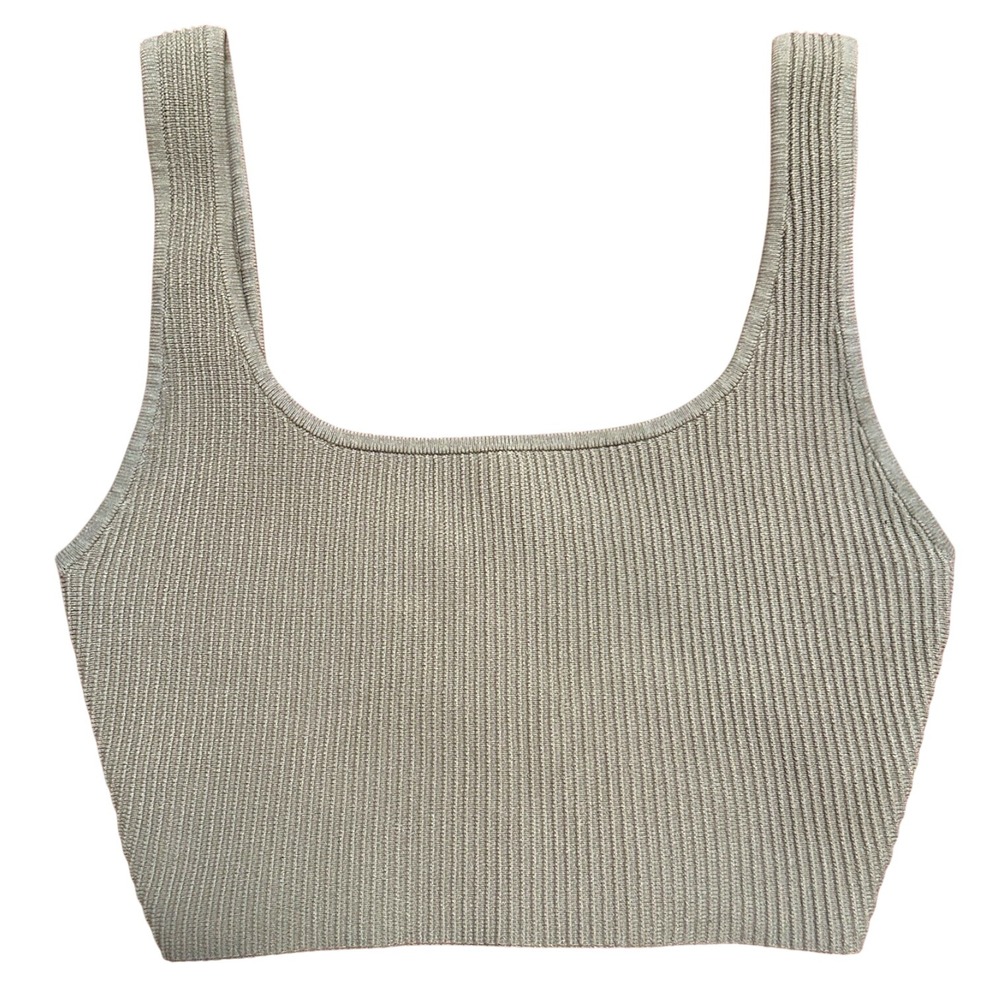Aritzia BABATON Sculpt Knit Taupe Ribbed Square Neck Cropped Tank Top Women's XS